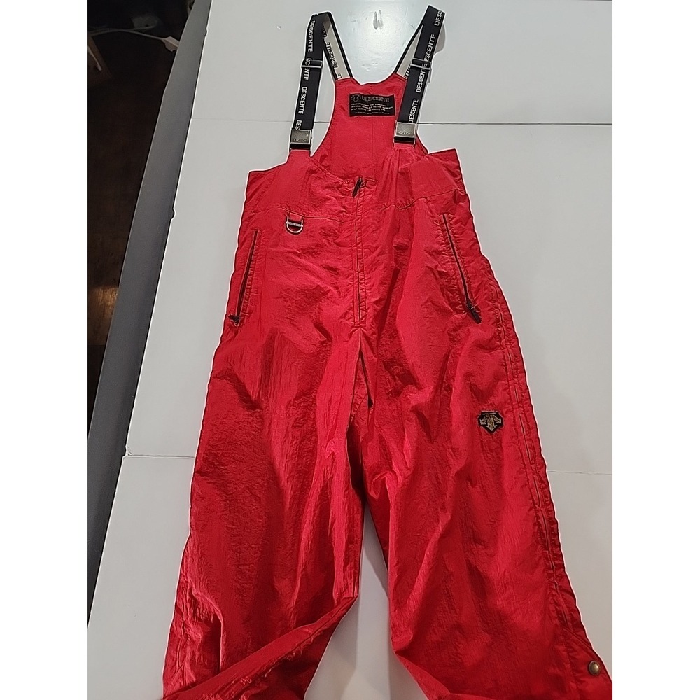 Descente Ski Overalls One Piece Snow Bib Shiny Red Zip Vintage 80s 90s 34 Medium